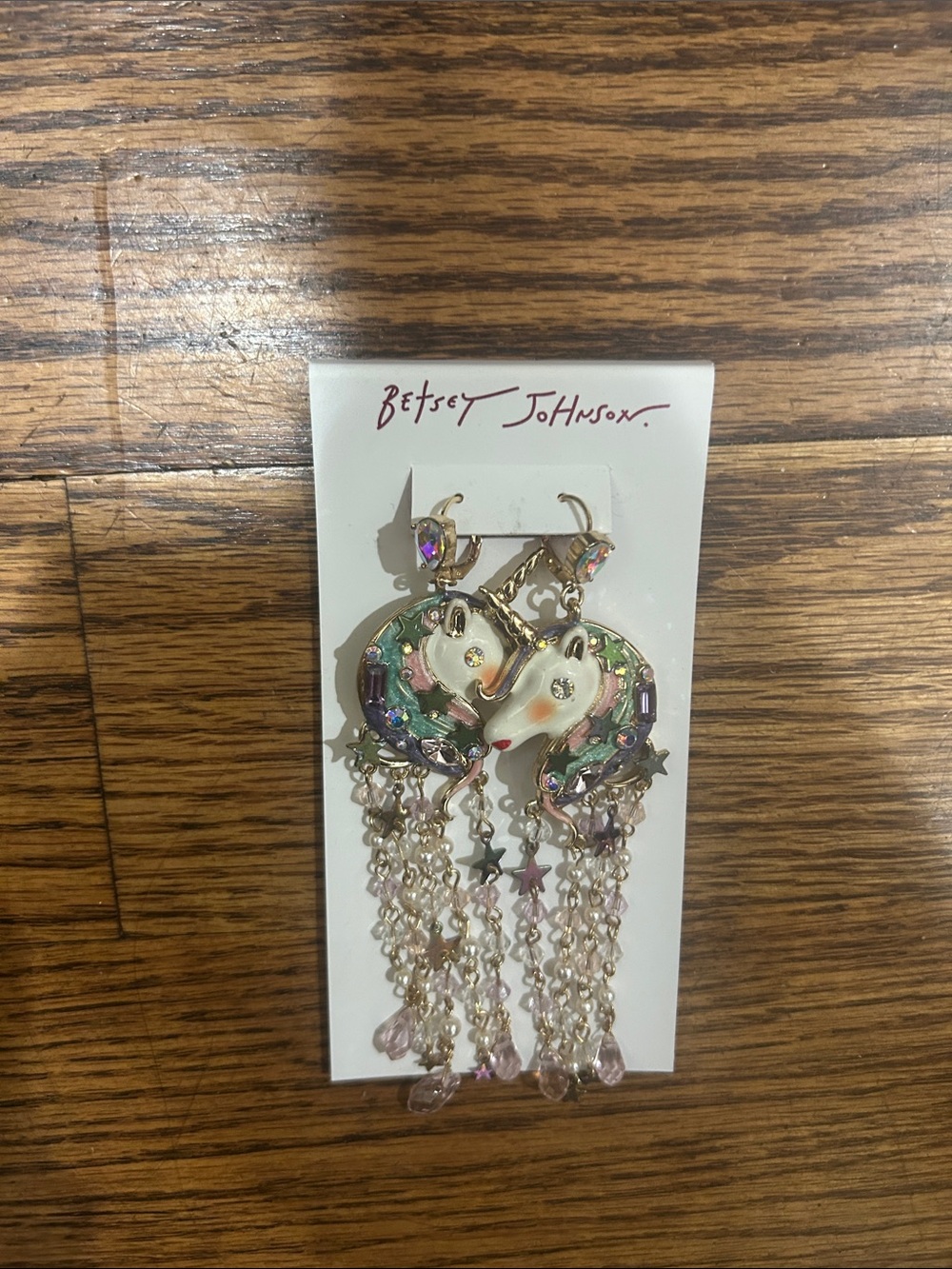 New Betsy Johnson  Unicorn Chandelier Earrings